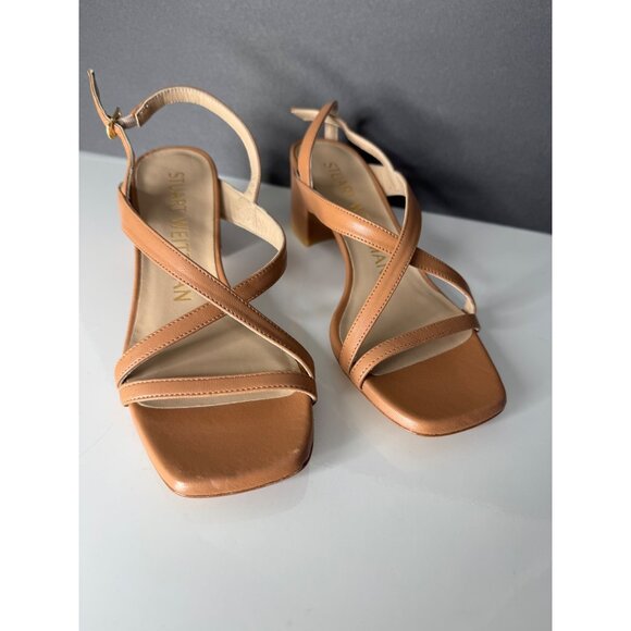 Stuart Weitzman Oasis 50MM Leather Tan Sandals Block Heels Size 36 US 5.5 - Picture 3 of 7